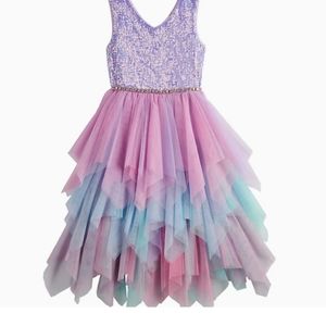 KNITWORKS SEQUIN TIERED MESH DRESS SZ 7